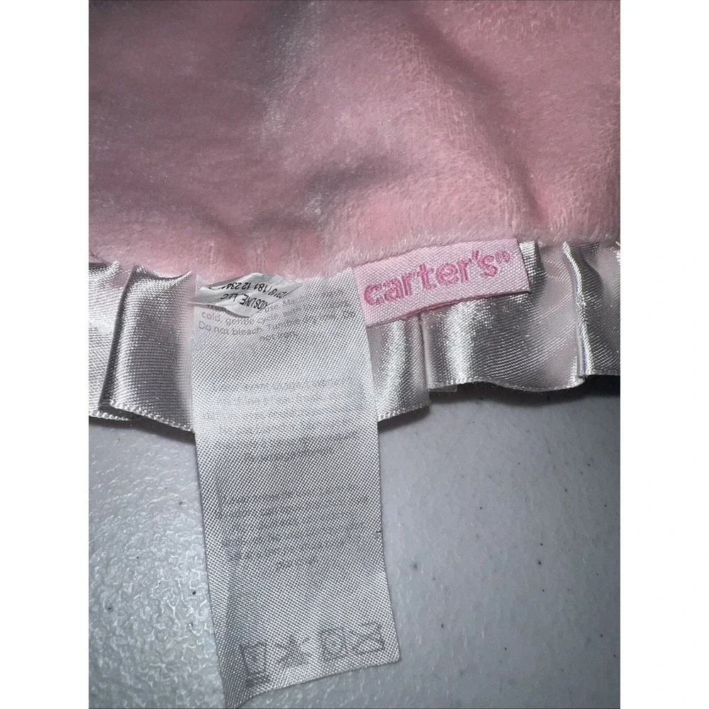 CARTERS Pink Bear Ring Rattle Baby‎ Lovey Security Blanket Satin Ruffle